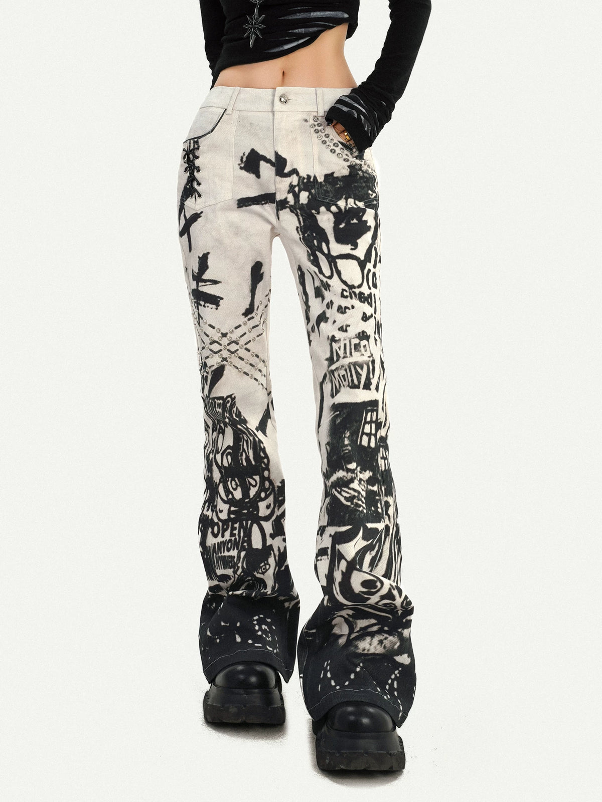 Ink Print Design Denim Jeans