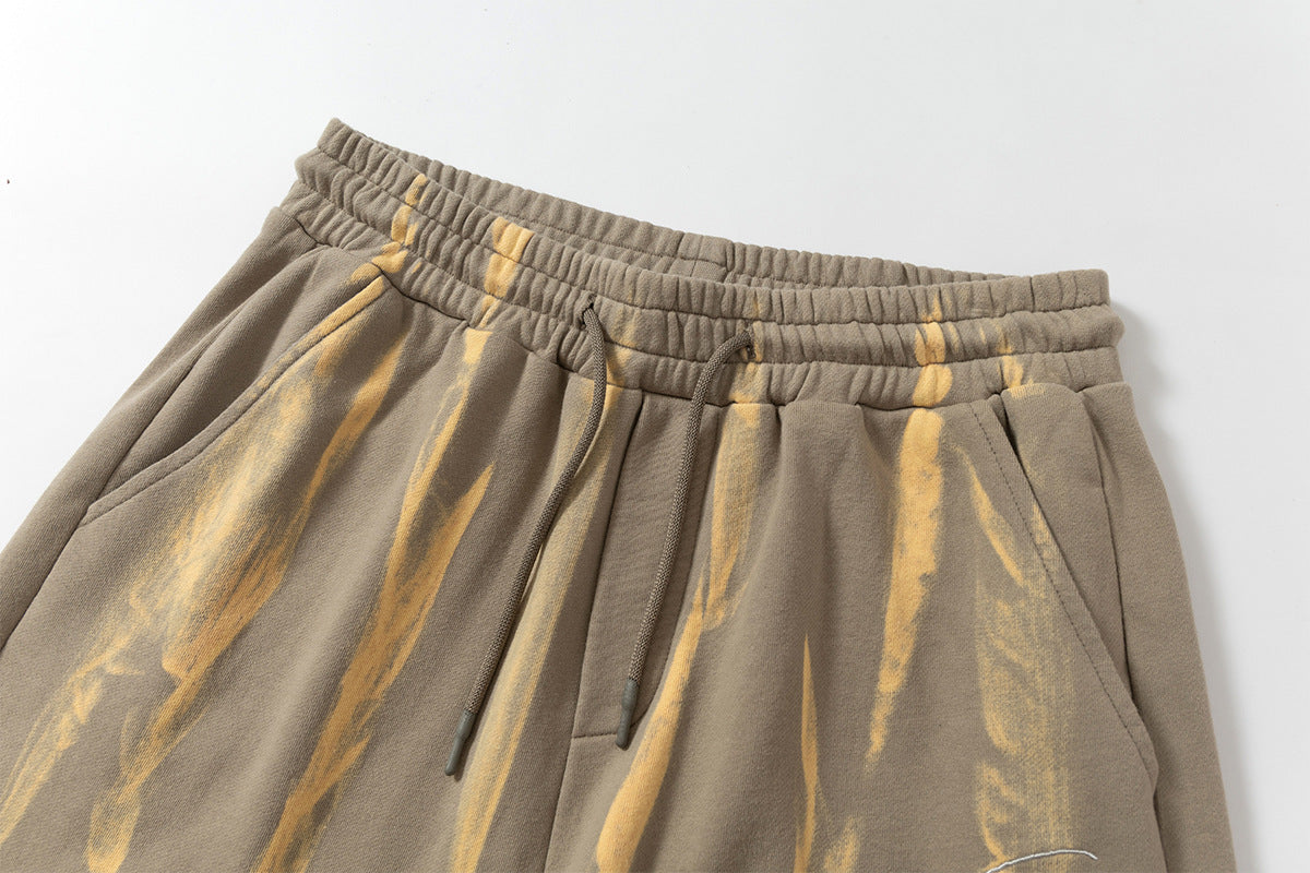 Drawstring Wash Tie-Dye Damage Half Sweatpants