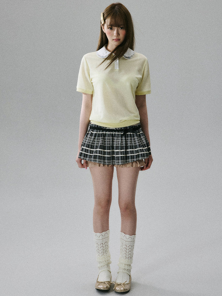Lace Collar Short Sleeve Polo Shirt