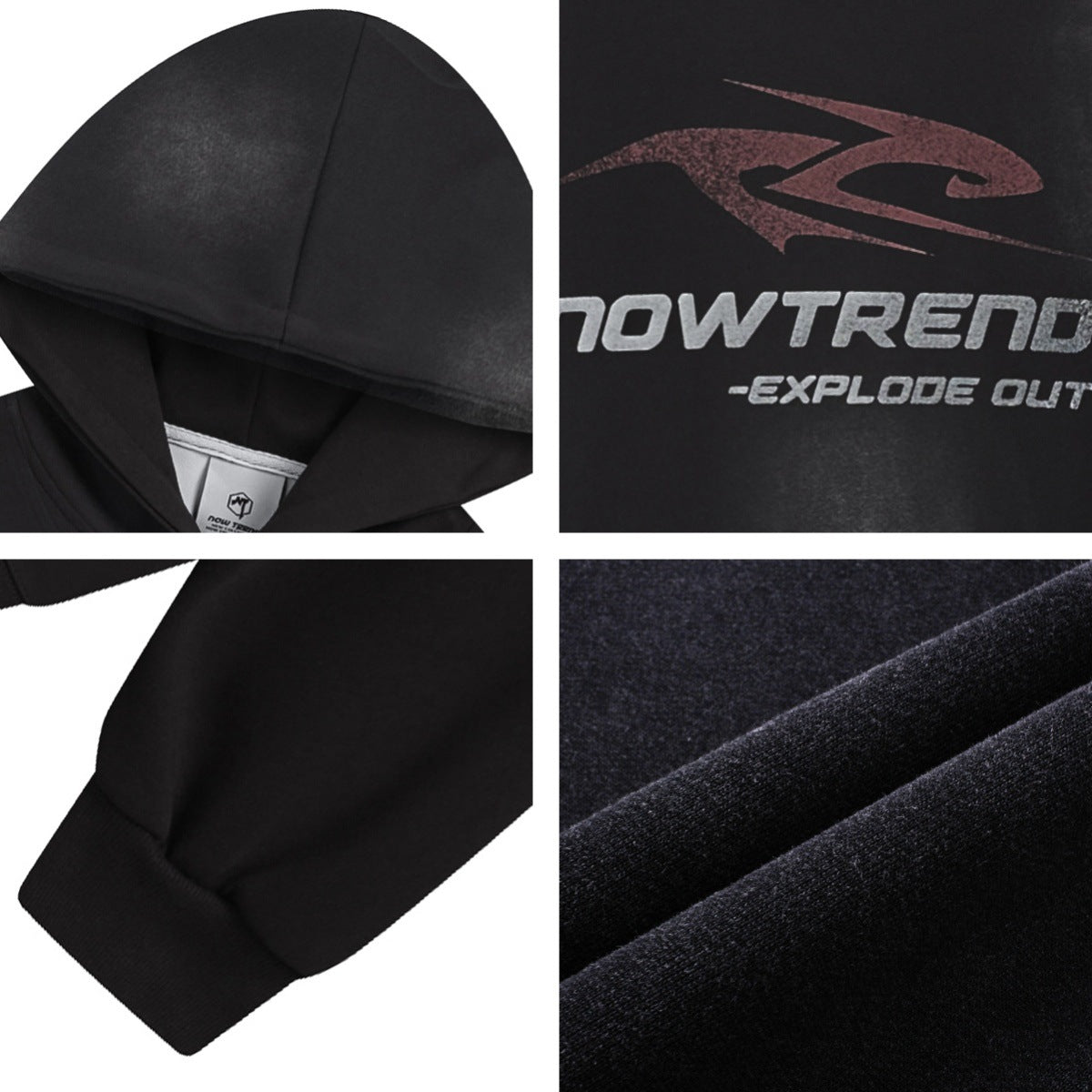 Washed Letter Print Oversize Pullover Hoodie