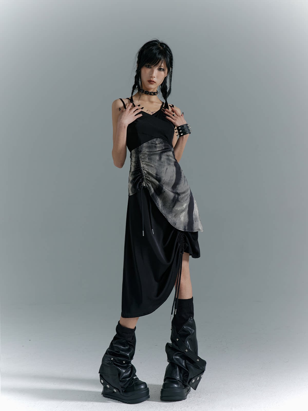 Drawstring Asymmetrical Hem Camisole Midi Dress