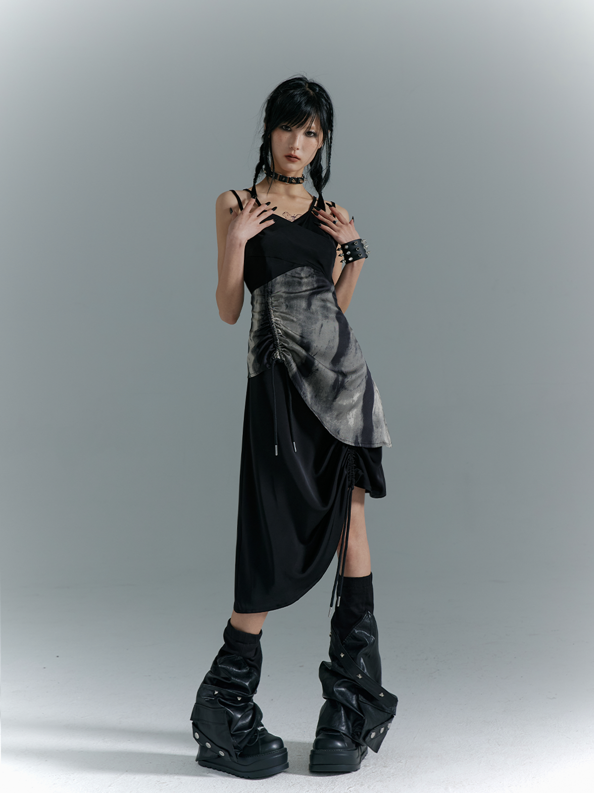 Drawstring Asymmetrical Hem Camisole Midi Dress