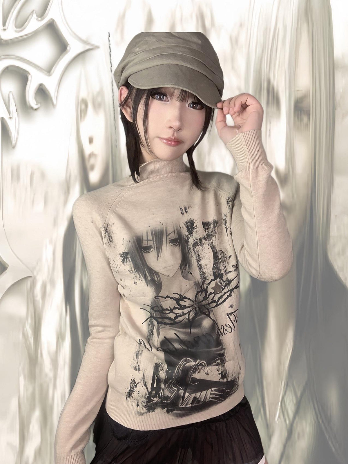 Anime-Style High-Neck Lightweight Knit Sweater