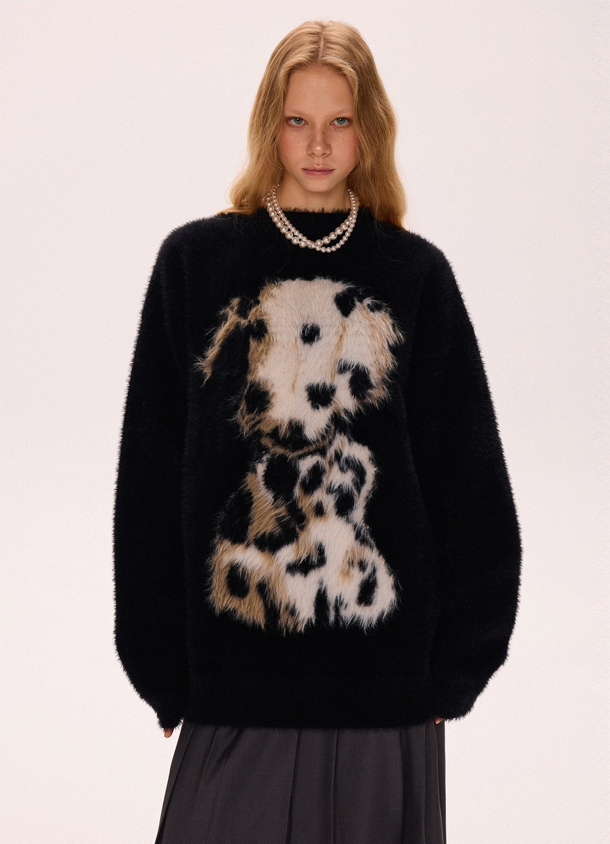 Fuzzy Dalmatian Print Sweater