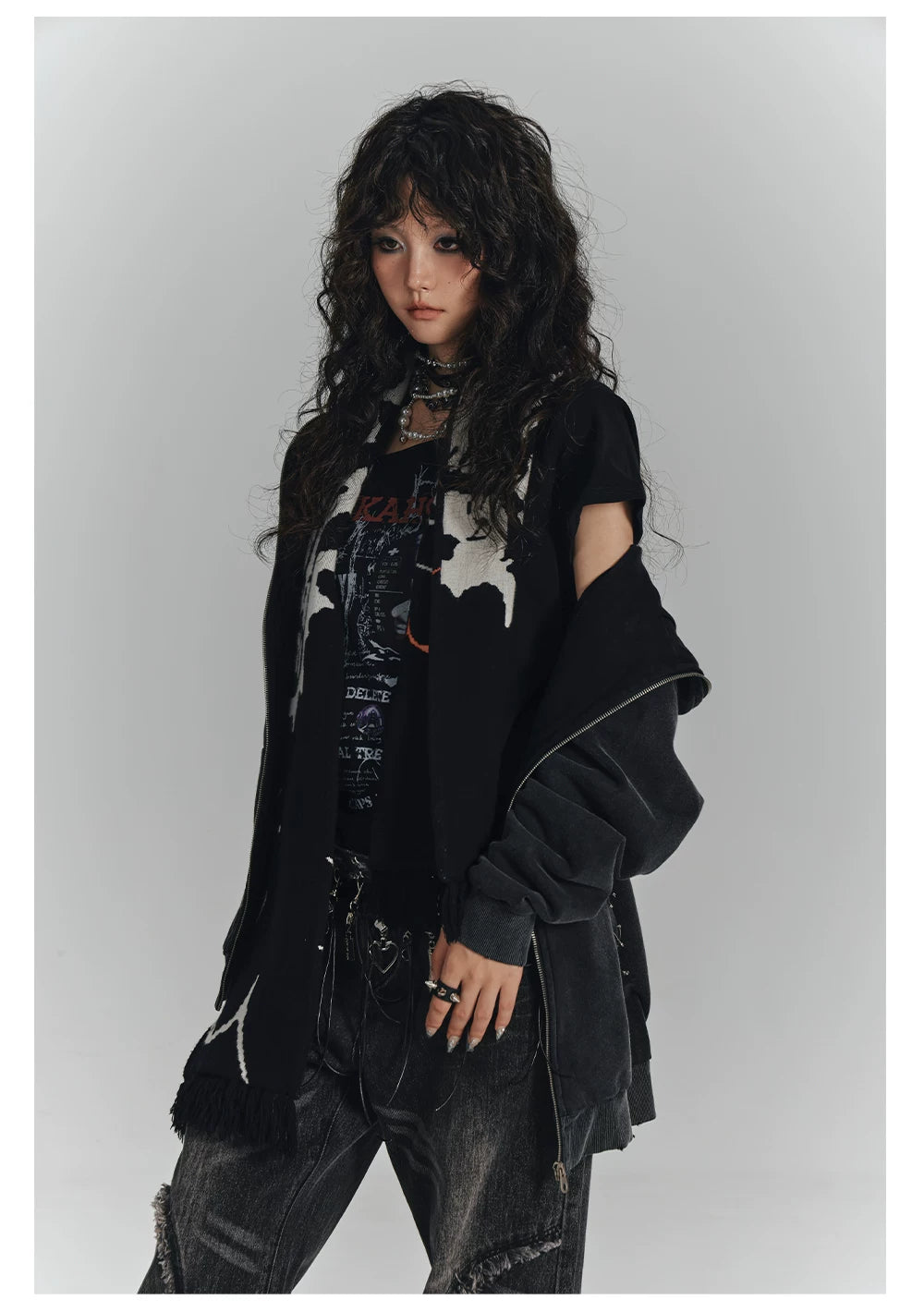 Cat Ear Safety Pin Oversize Zipper Hoodie