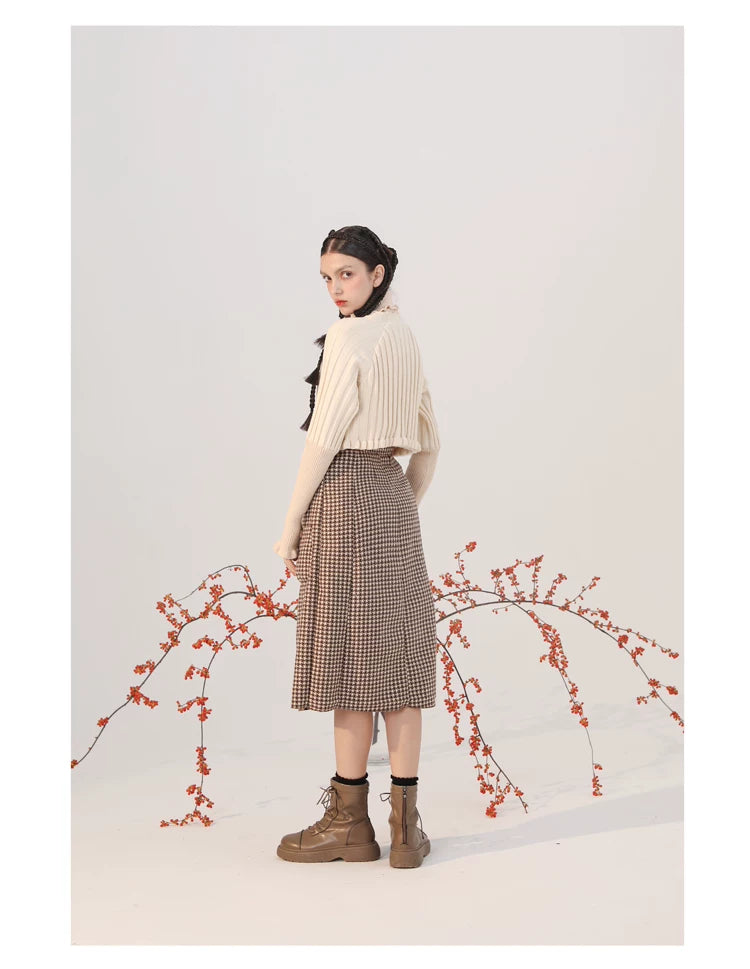 Plaid Wool Candy Sleeve Jacket & Half Skirt Setup