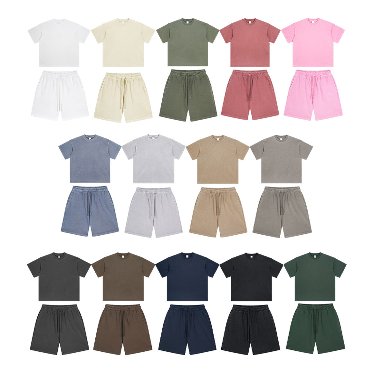 Oversize Washed Short-sleeve-T-shirt & Washed Short Sweatpants Setup