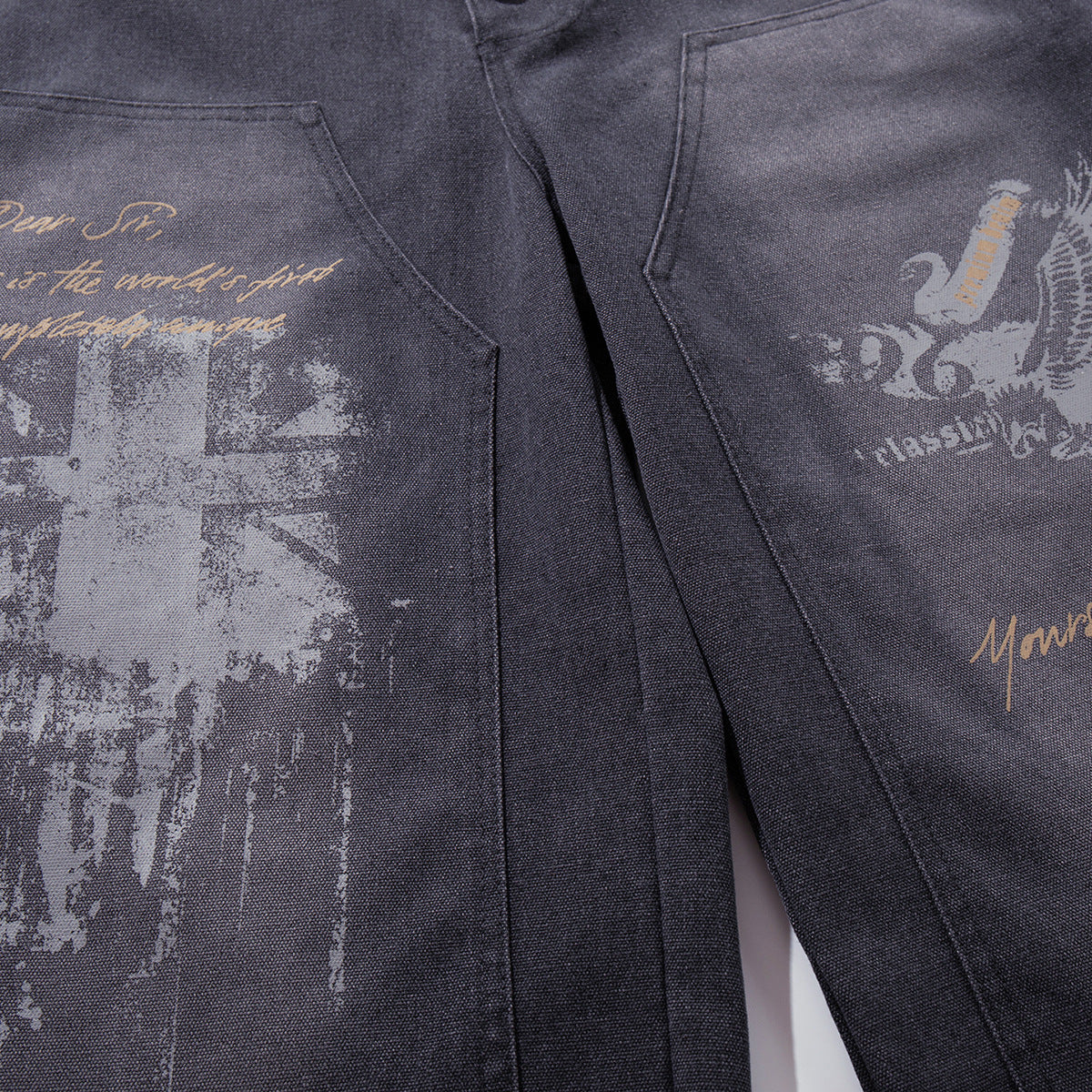 Denim Graffiti Damage Wide Leg Jort