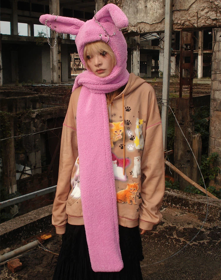 Rabbit Plush Ear Scarf Hat