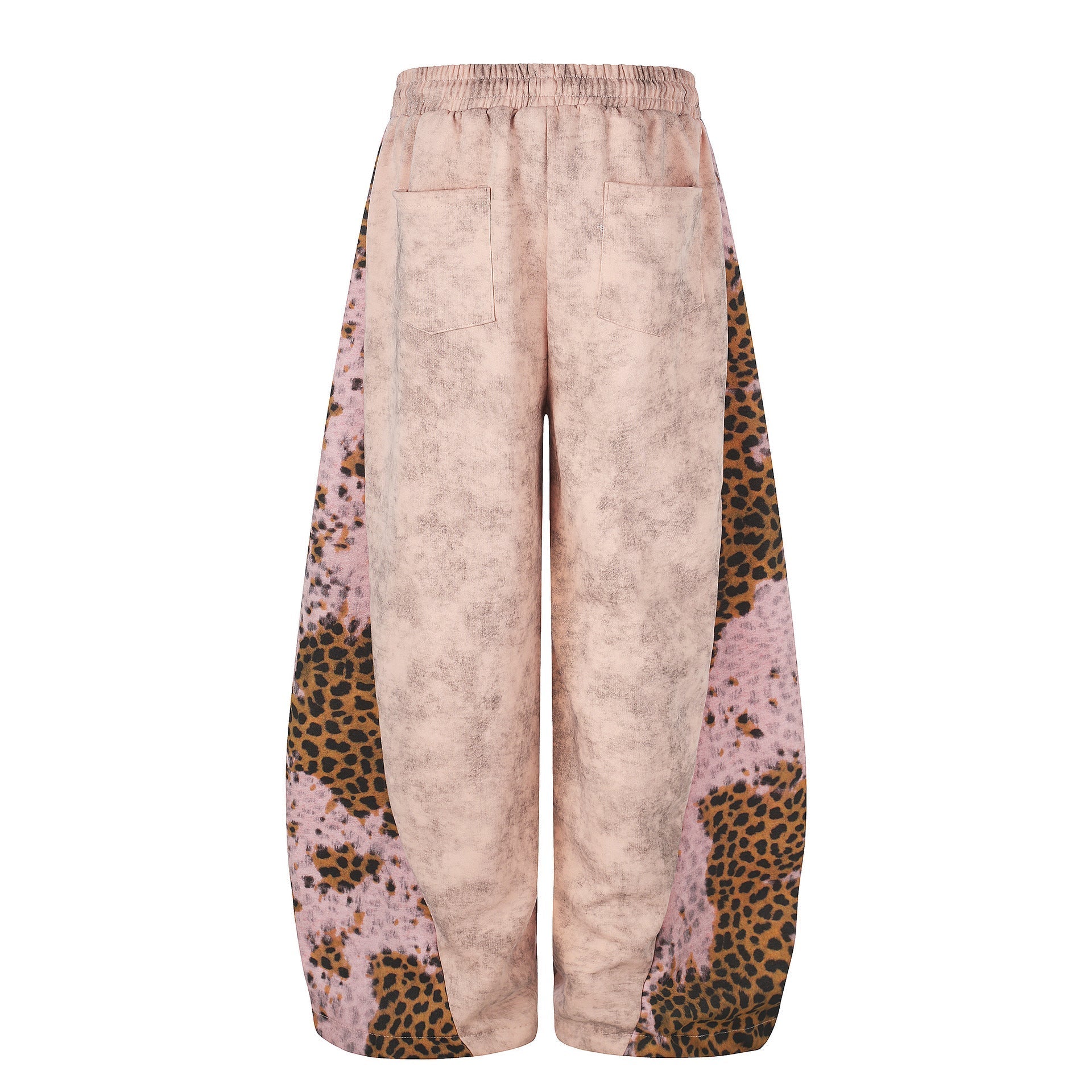 Leopard Print Curved Studs Wide Leg Sweatpants