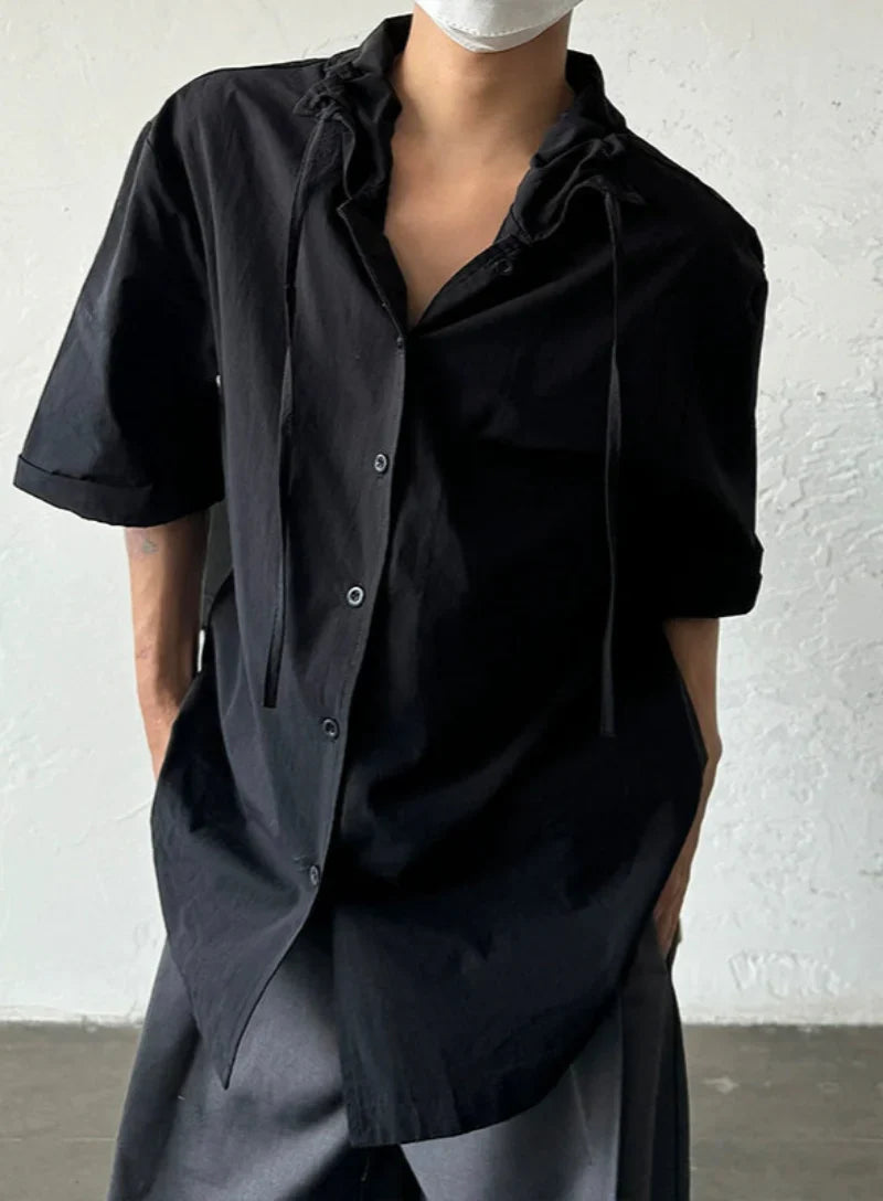 French Design Style Ribbon Oversize Short Sleeve Shirt