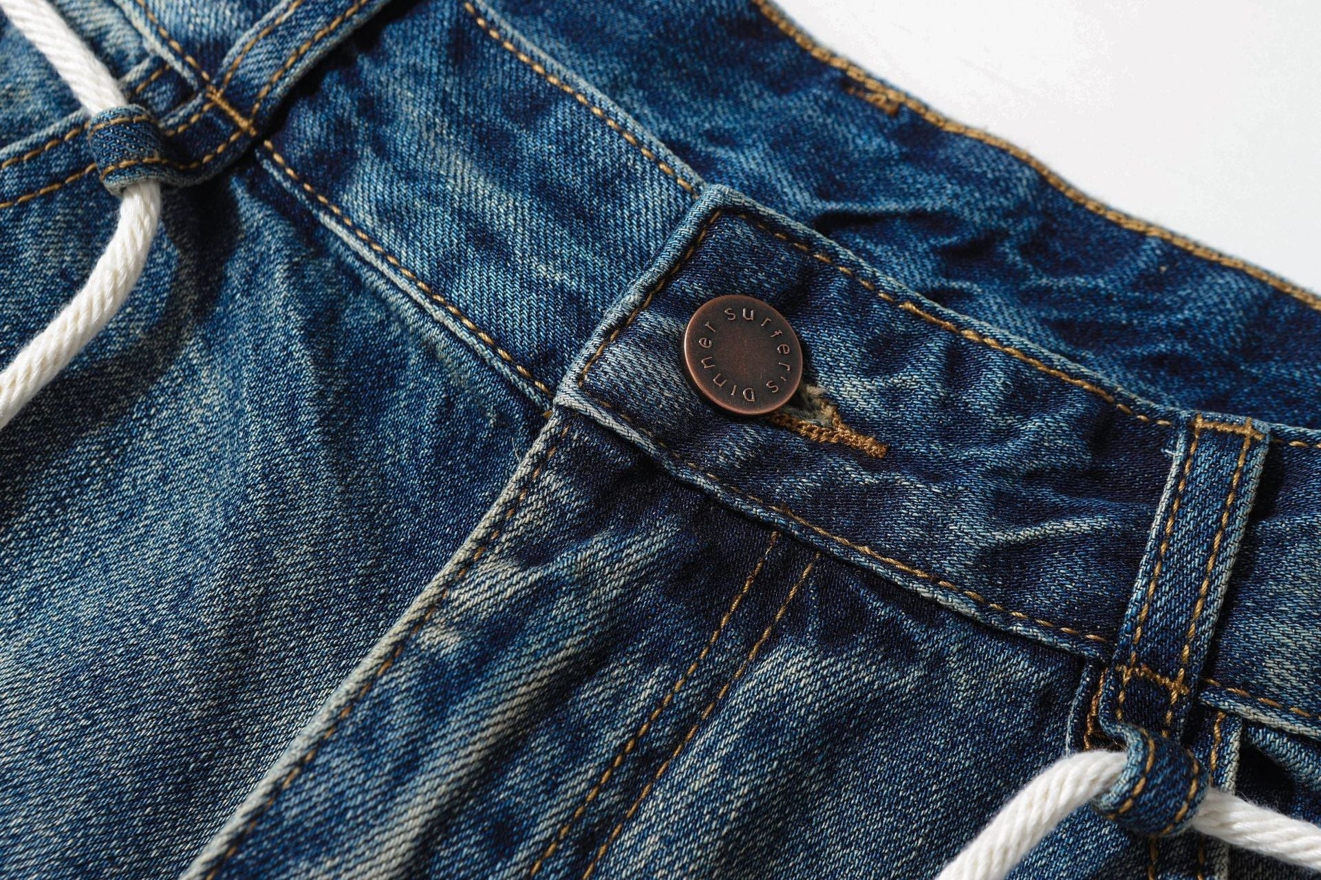 Washed Lightning Drawstring Denim Jort