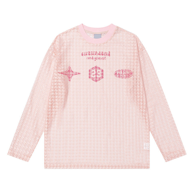 Retro Mesh Printed Long Sleeve T-Shirt - MADXMARX