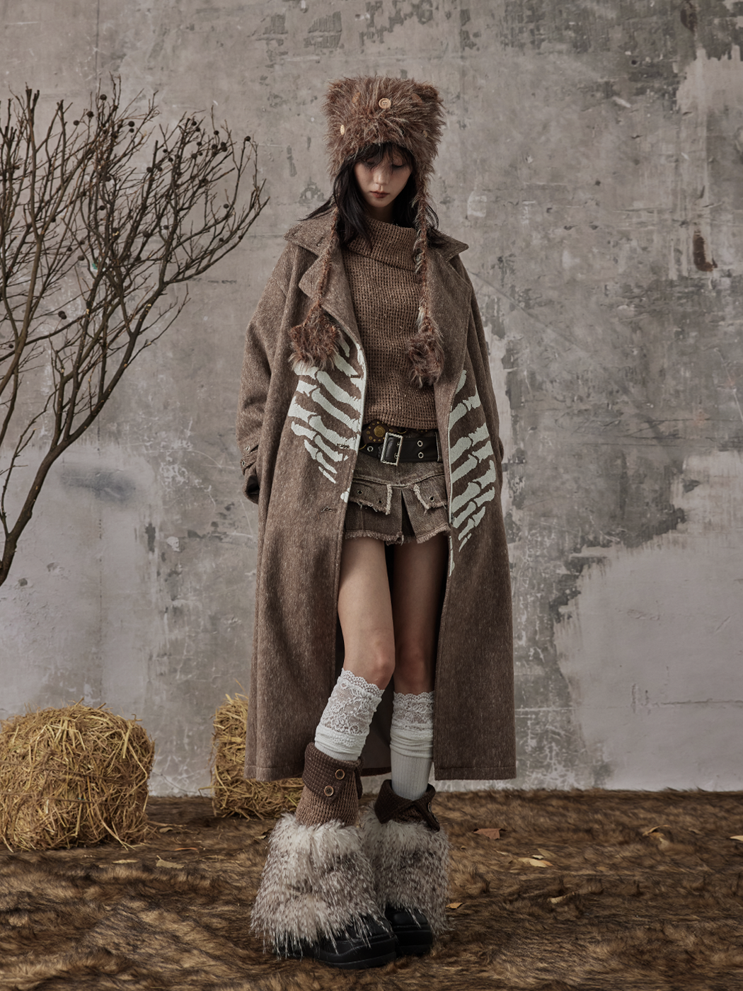 Patchwork Knit Button Fuzzy Leg Warmers