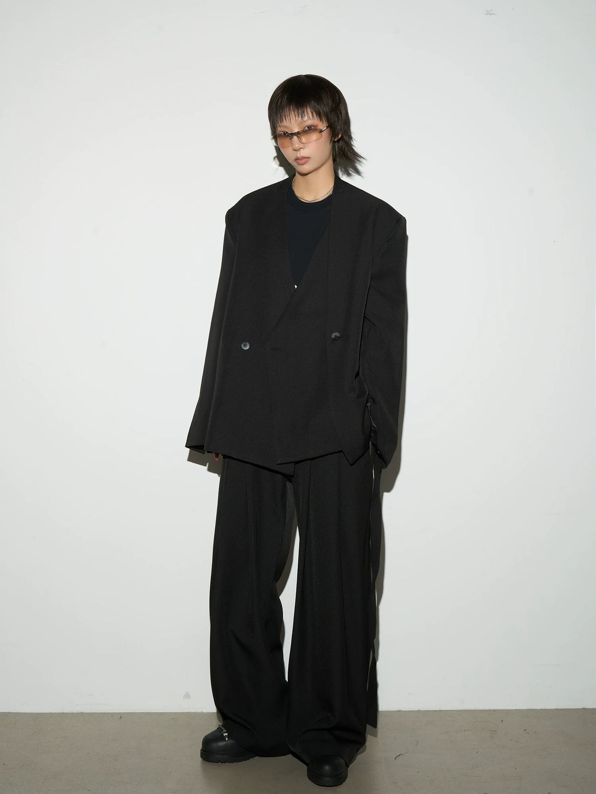 Wrap Tie Waist Tailored Jacket & Wide Leg Trousers Setup