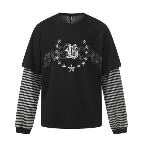 Camiseta de Manga Longa com Estampa de Estrela e Efeito Sobreposto - Preto / S