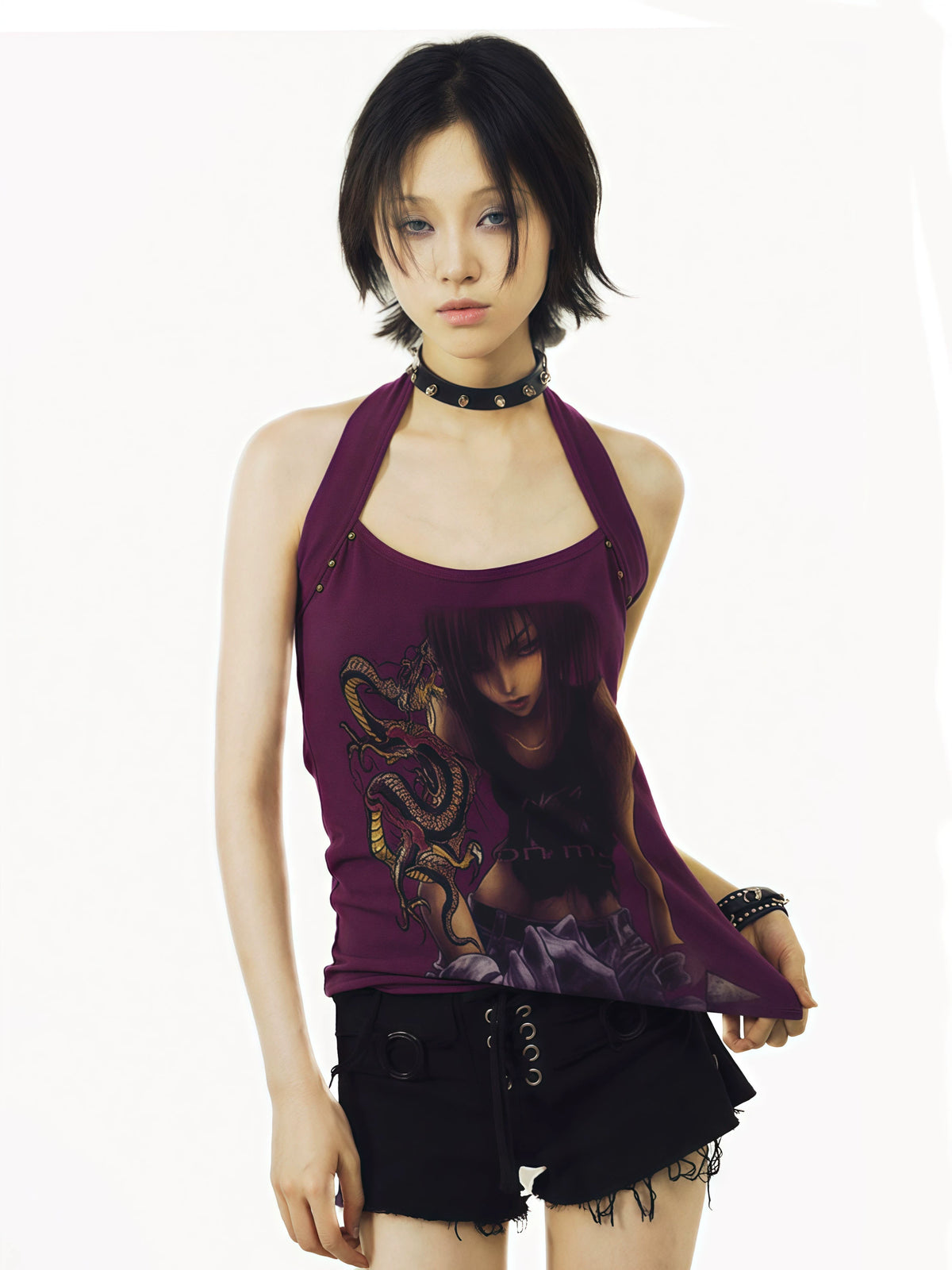 Studs Halter Neck Tank Top