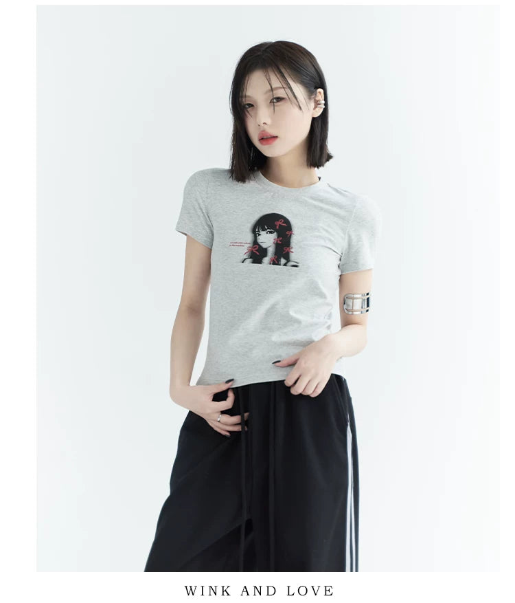 Girl Print Slim Fit Sleeve T-Shirt
