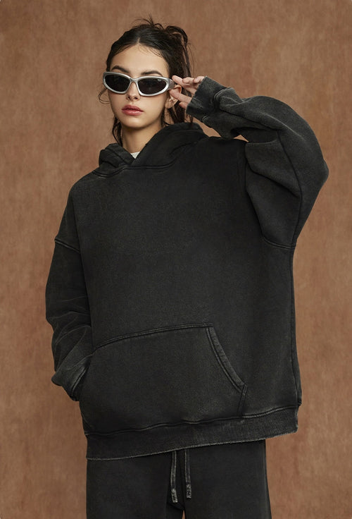 Oversize-Hoodie mit verwaschenem Muster - Schwarz / S
