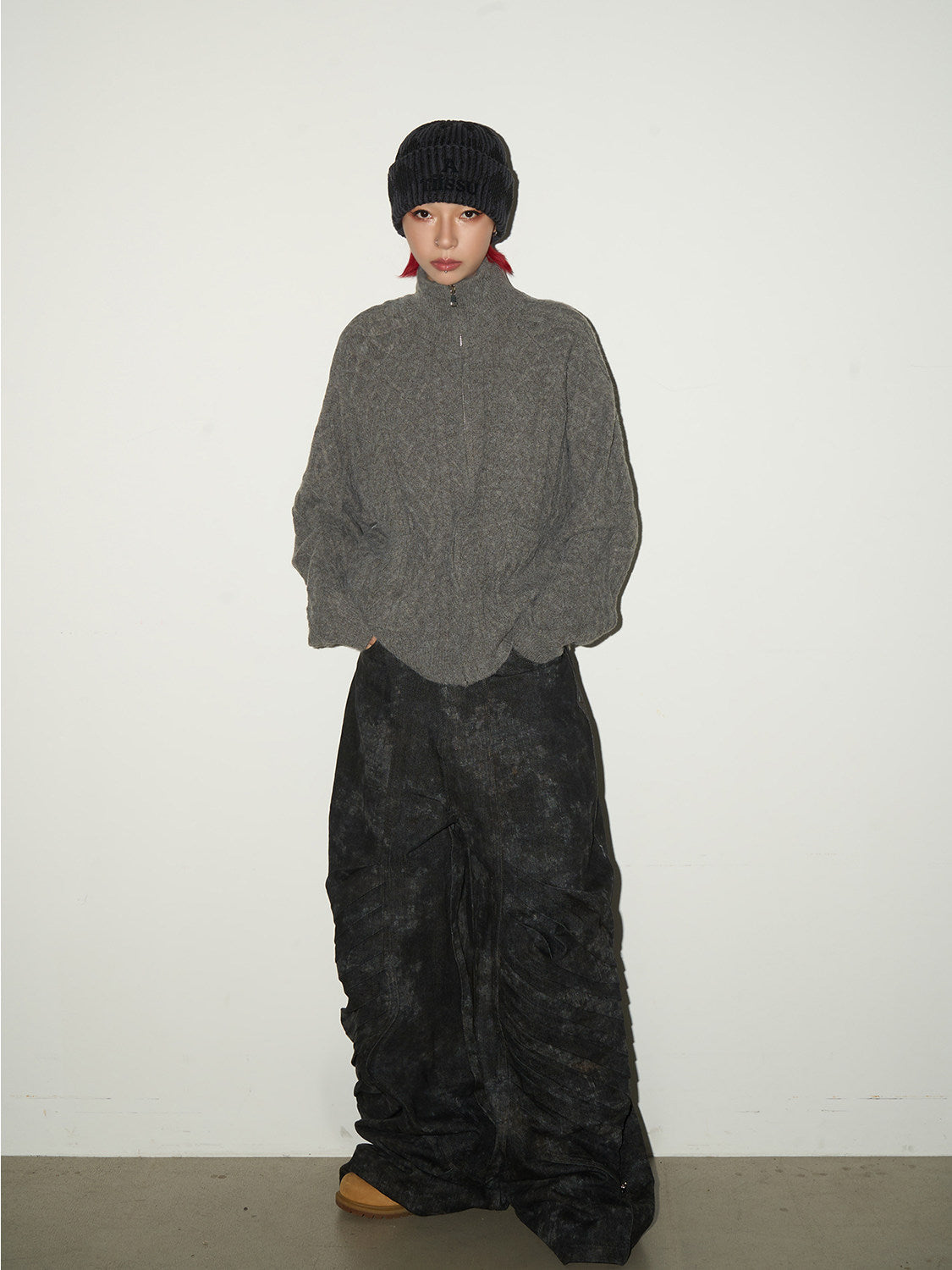 Cable Knit Stand Neck Zipper Knit Cardigan