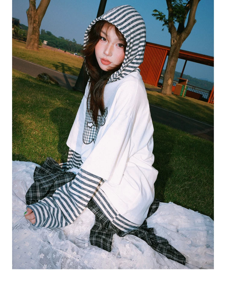 Flower Graphic Layered-Look Hoodie