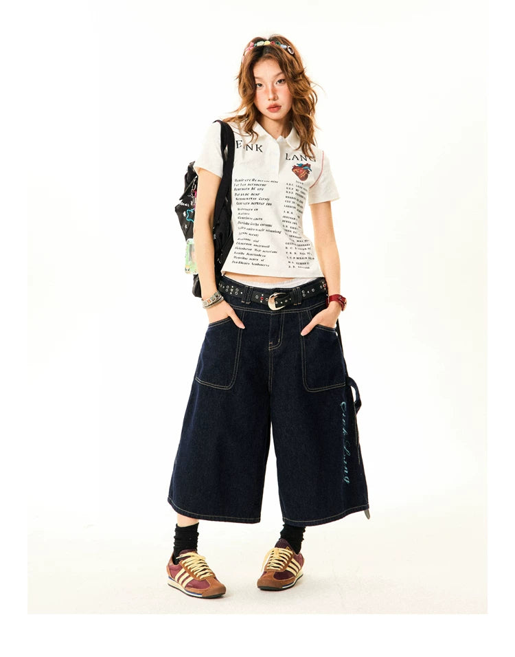 Wide-Leg Denim Shorts