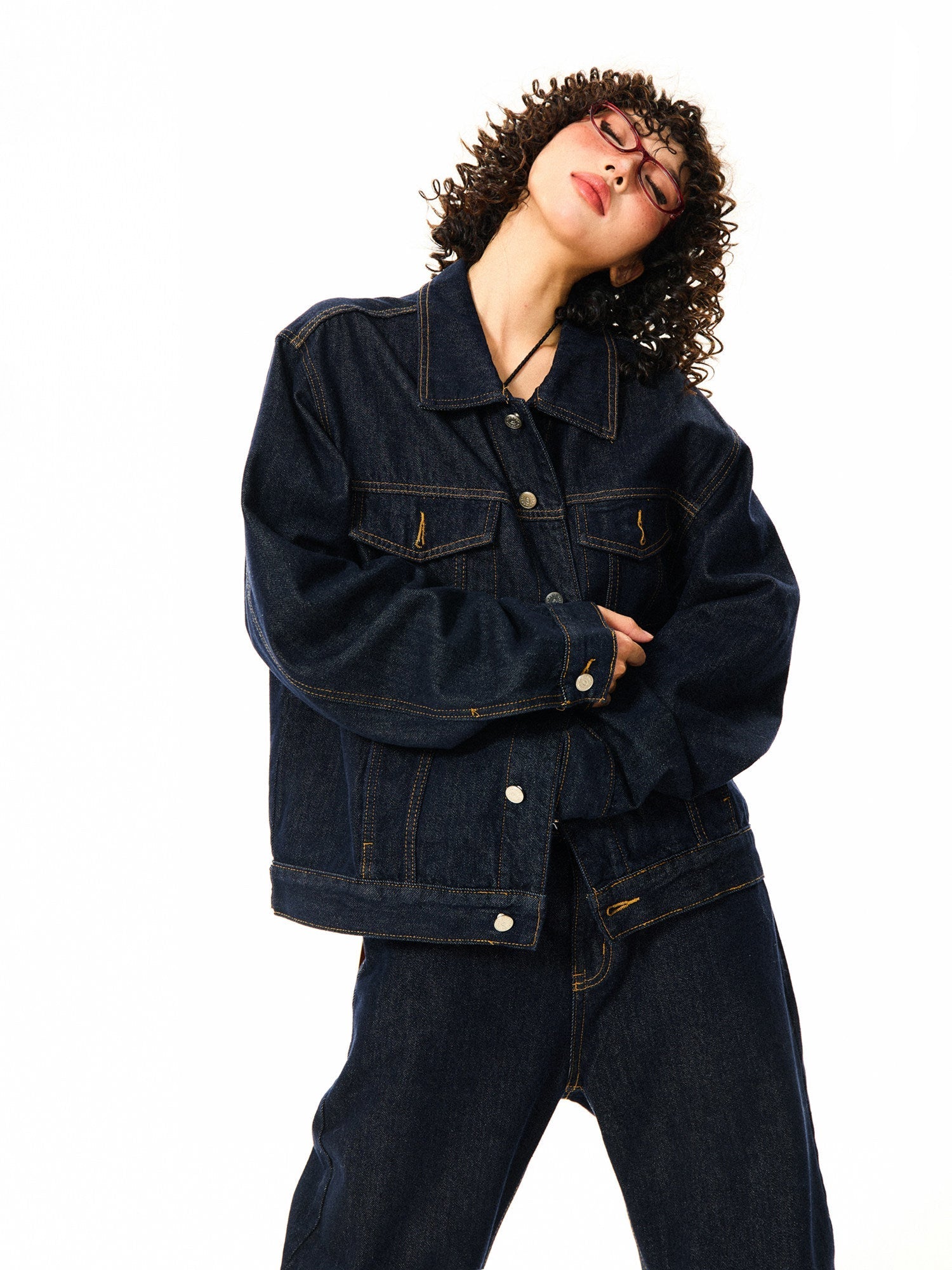 Button Oversize Denim Jacket & Wide Leg Denim Jeans Setup
