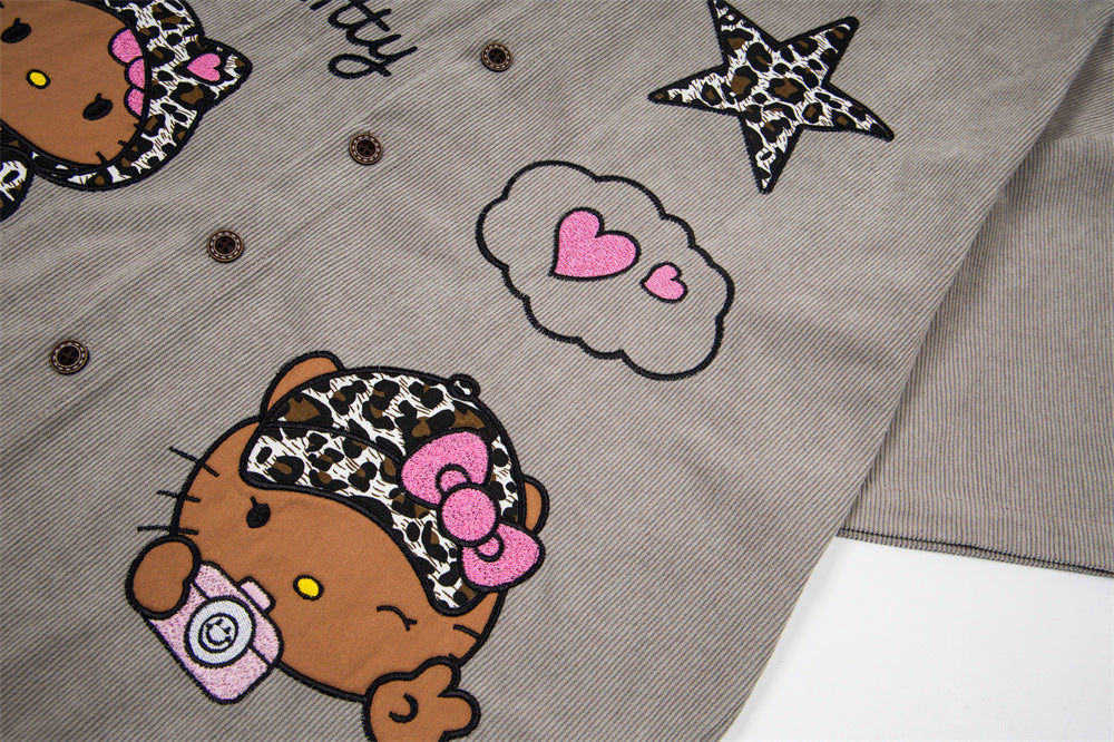 Besticktes Button-up-Hemd mit Leopardenmuster