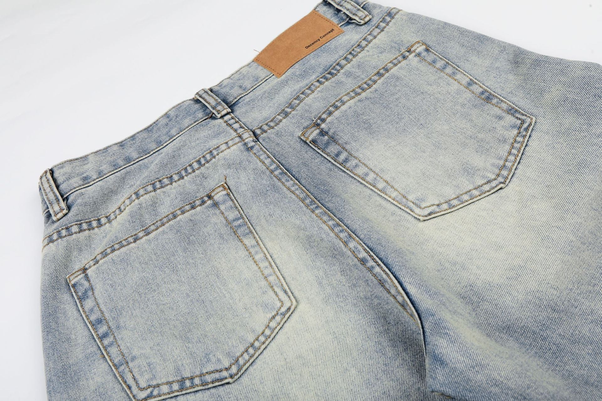 Washed Damage Whisker Wide Leg Denim Jeans