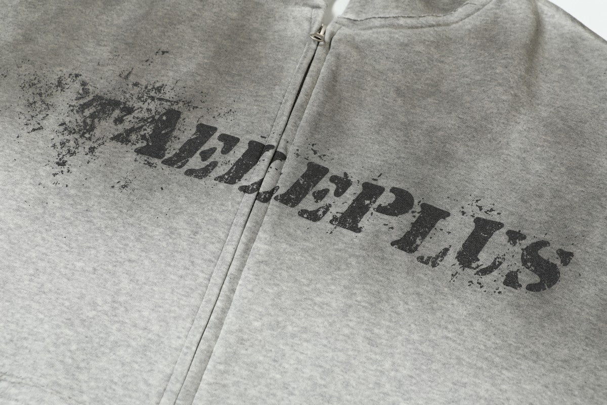 Gradient Washed Stain Dye Zipper Hoodie