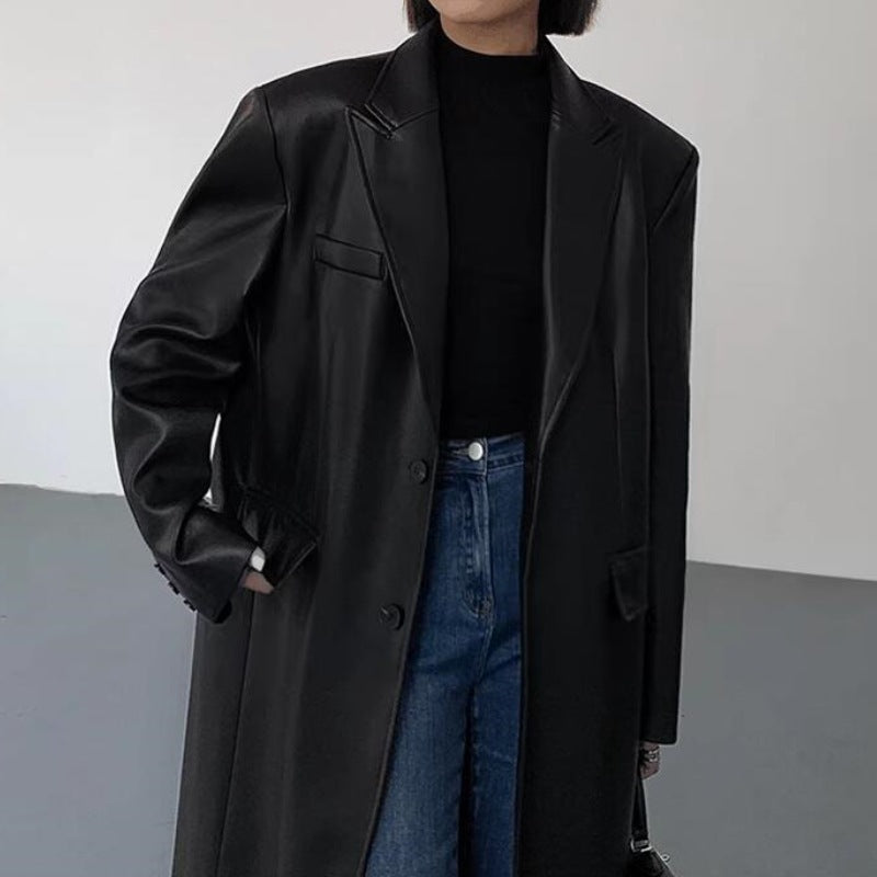 Chic High-Quality Black Leather  Coat
