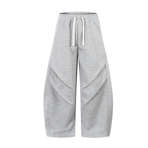 Sporty Curved Pleats Wide Leg Sweatpants - Gray / S
