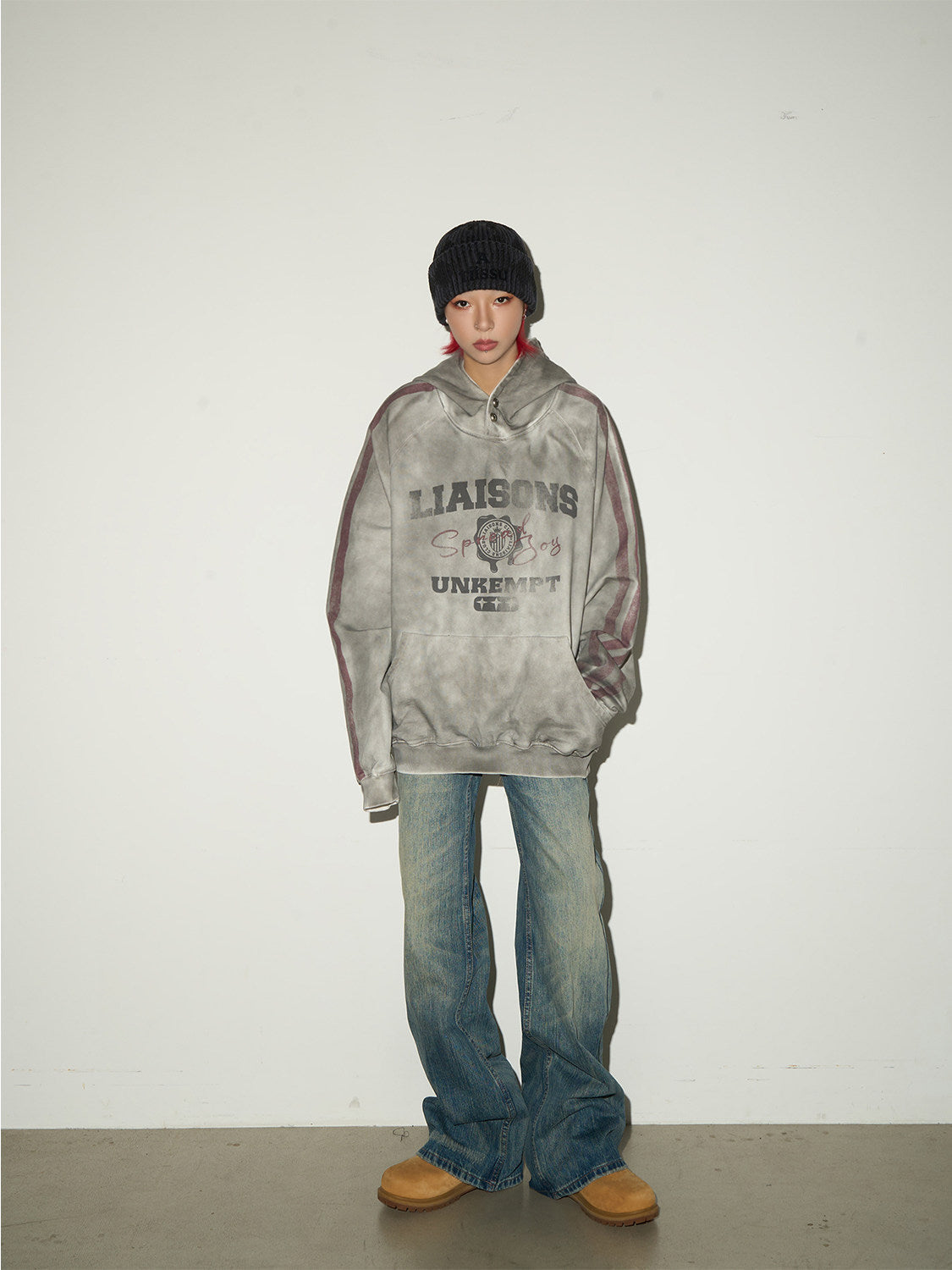Letter Print Washed Oversize Hoodie