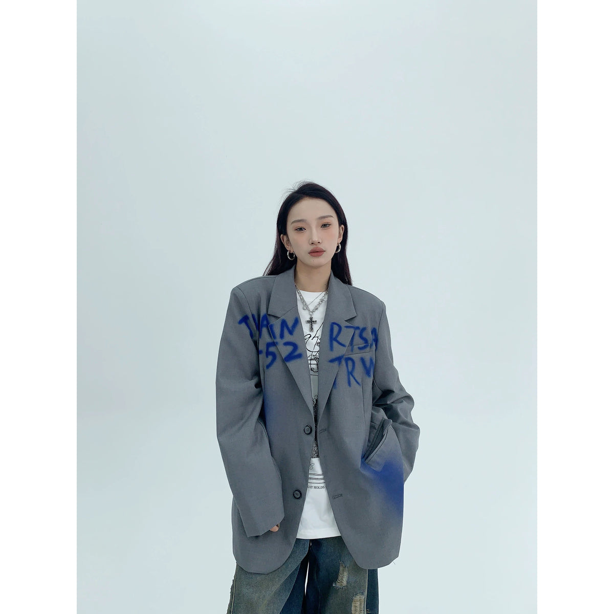 Graffiti Print Oversized Tailored Jacket