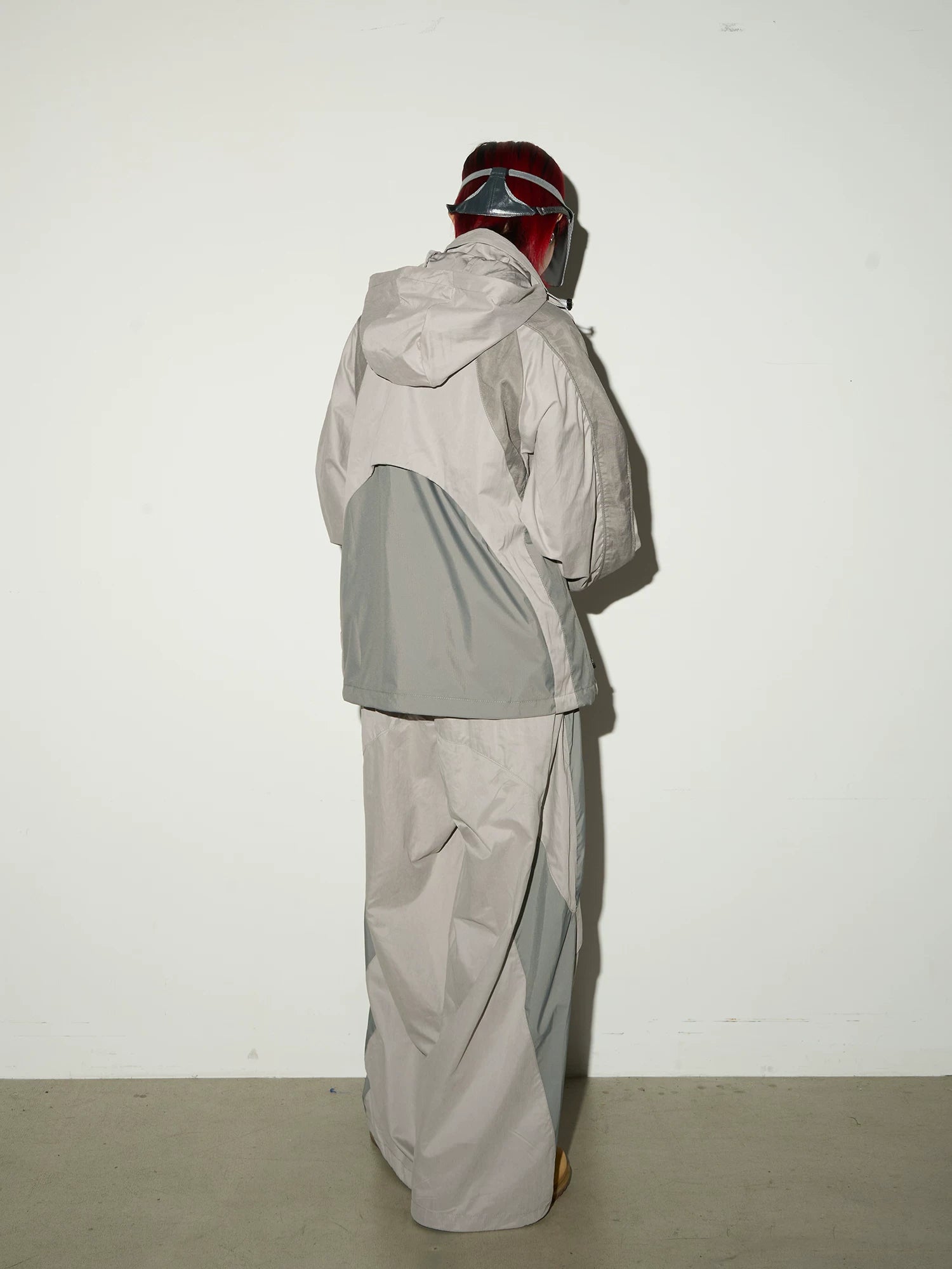 Oversize Nylon Hooded Jacket & Panel Wide Leg Pants Setup