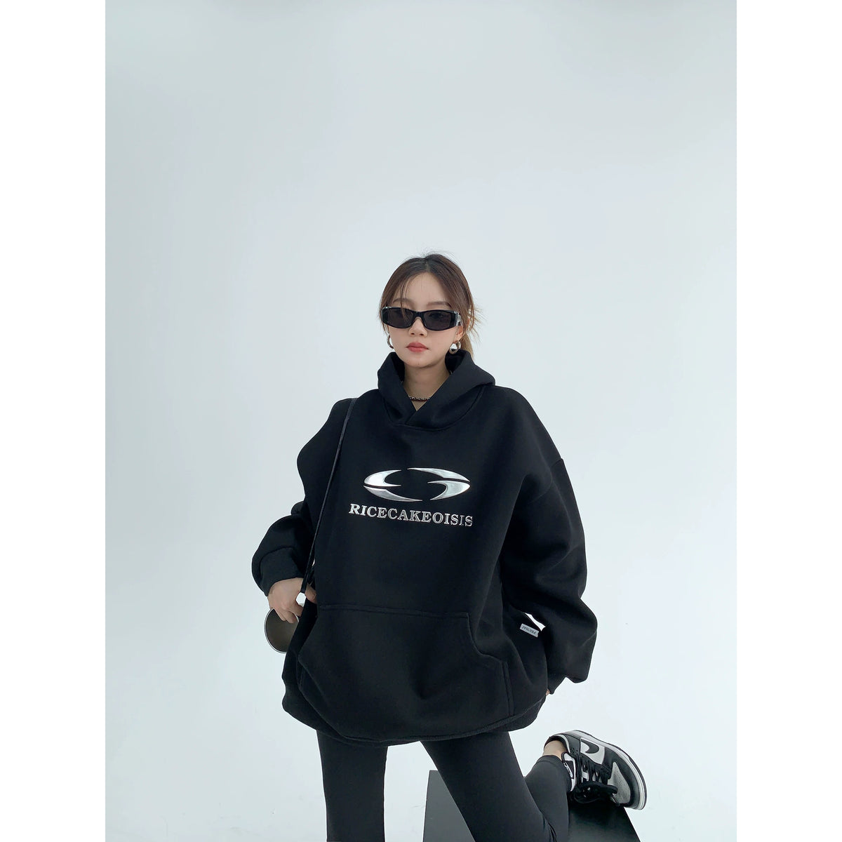 Silver Logo Print Oversized Hoodie