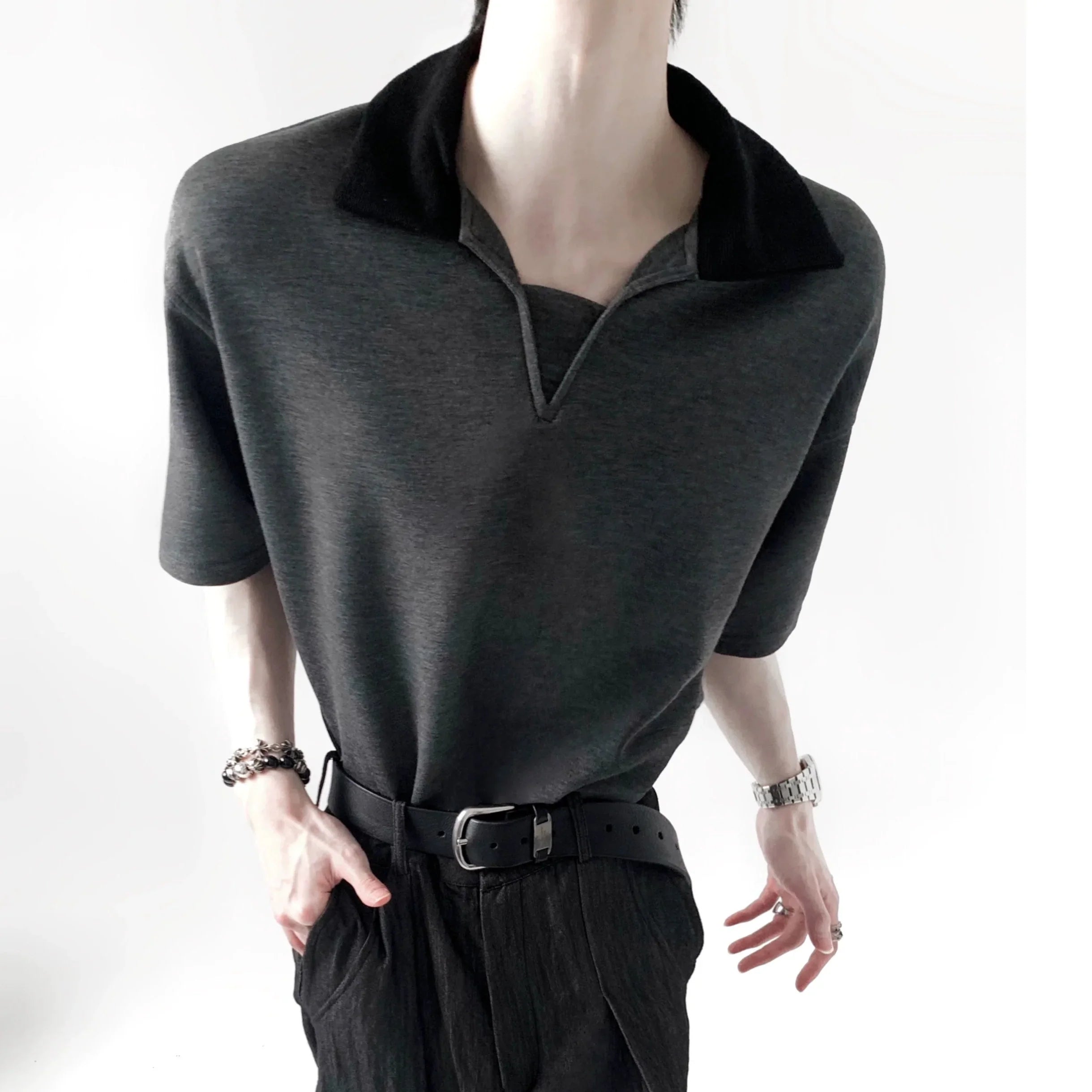 V-Neck Collar Short Sleeve Polo Shirt