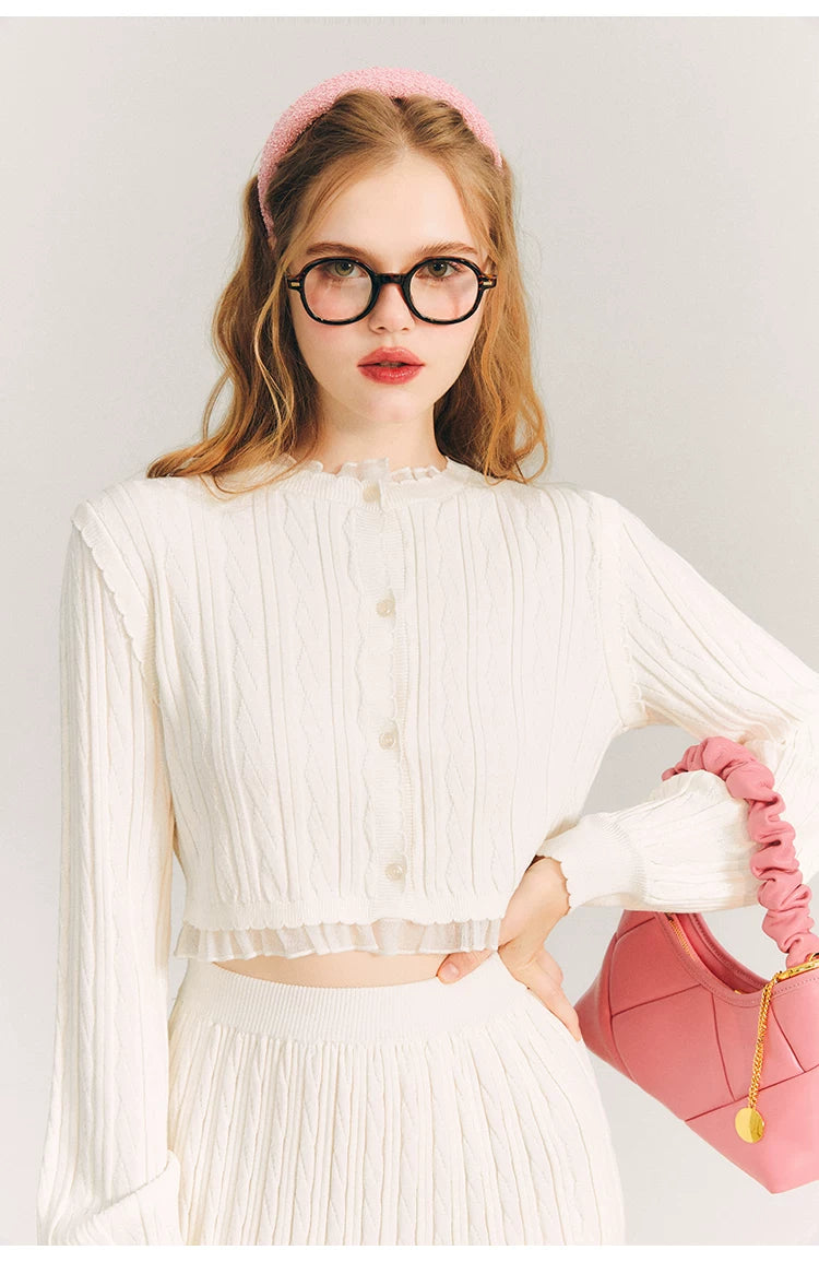 Tulip Button Knit Cardigan & Knit Short Skirt Setup