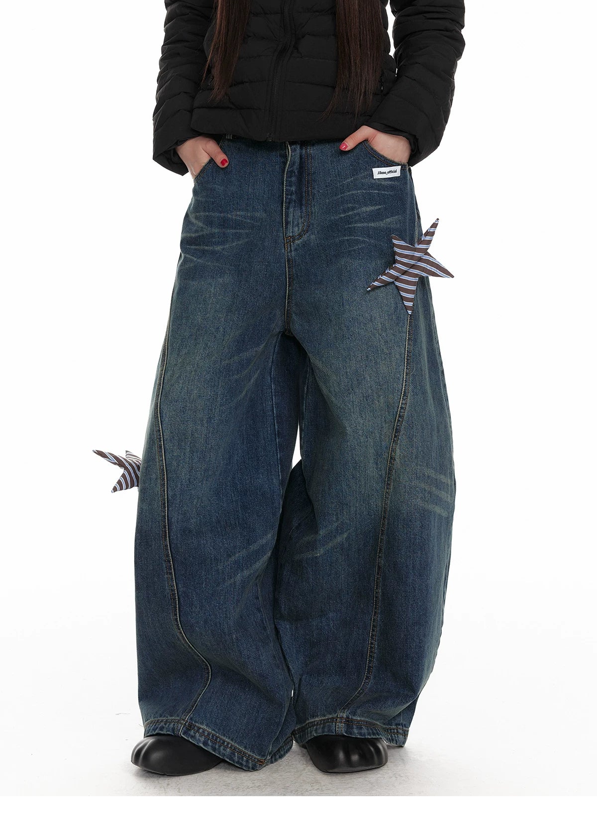 Star Patch Washed Wide-Leg Denim Jeans