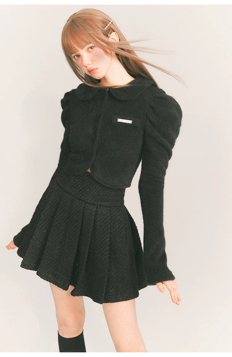Cropped Round Collar Button Jacket