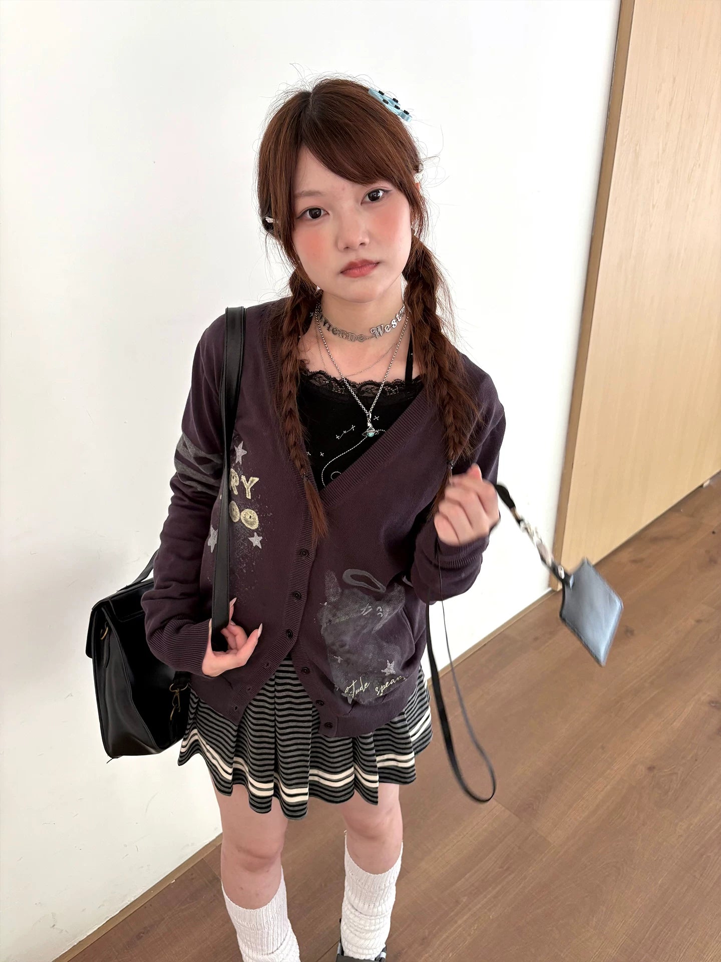 Three-Stripe Button Knit Cardigan