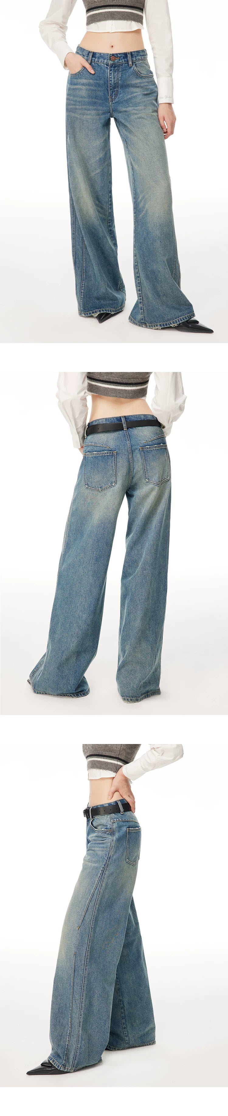 Washed Wide-Leg Buggy Denim Jeans