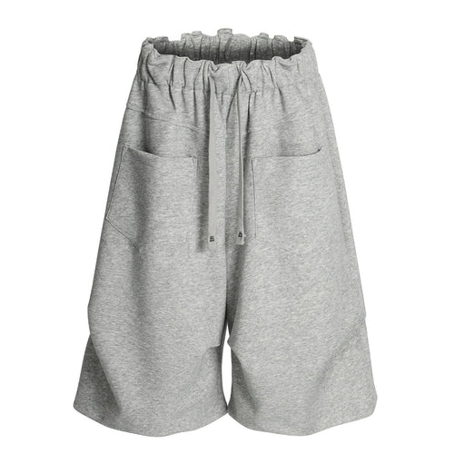 Pleats Panel Wide Leg Half Sweatpants - Gray / S