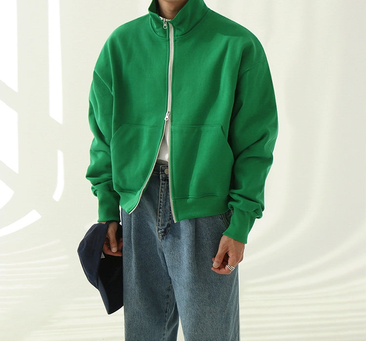 Stand Neck Double Zipper Sweatshirt Jacket