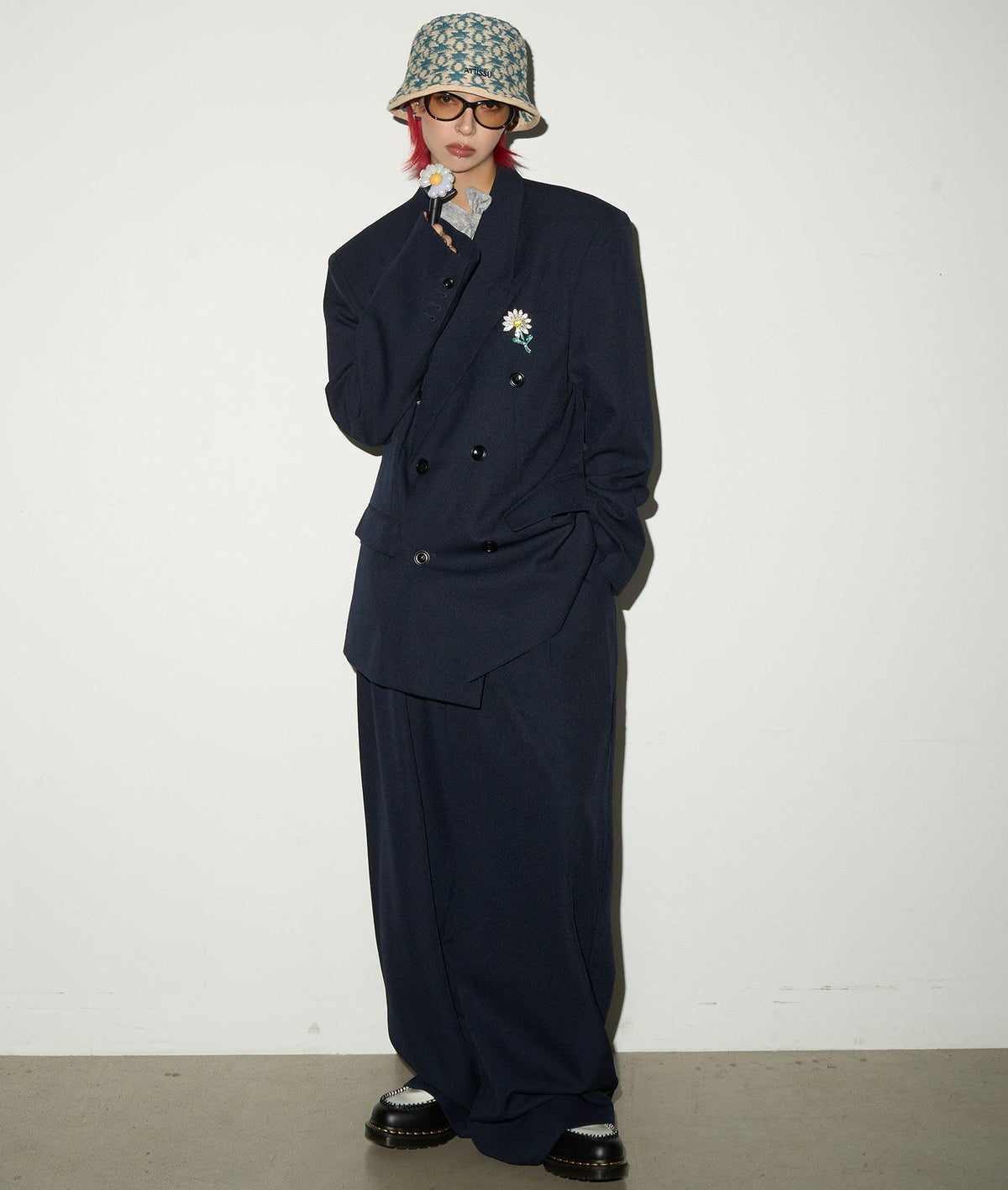 Daisy Brooch Double-Breasted Tailored Jacket & Straight Trousers Setup