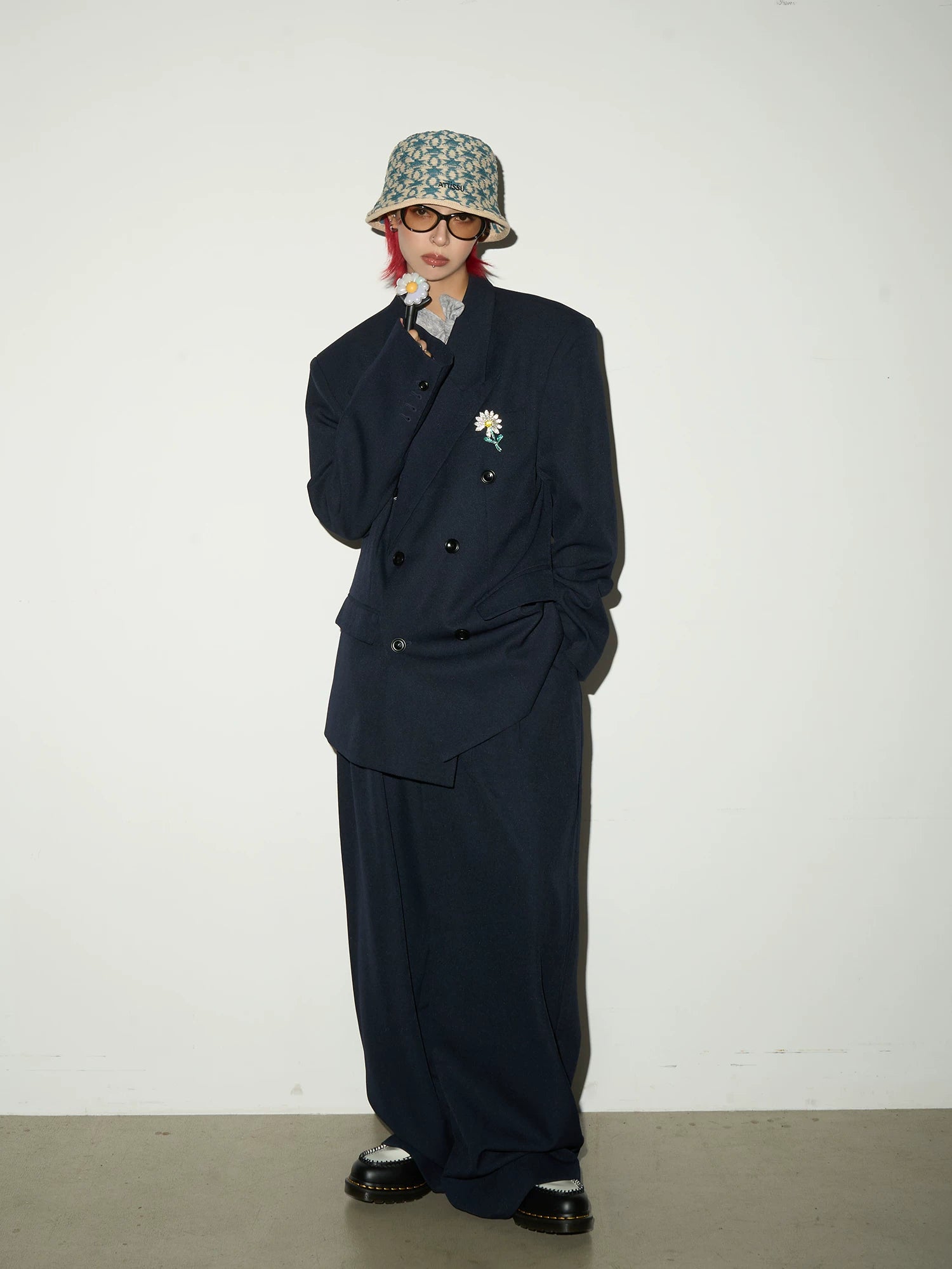 Daisy Brooch Double-Breasted Tailored Jacket & Straight Trousers Setup