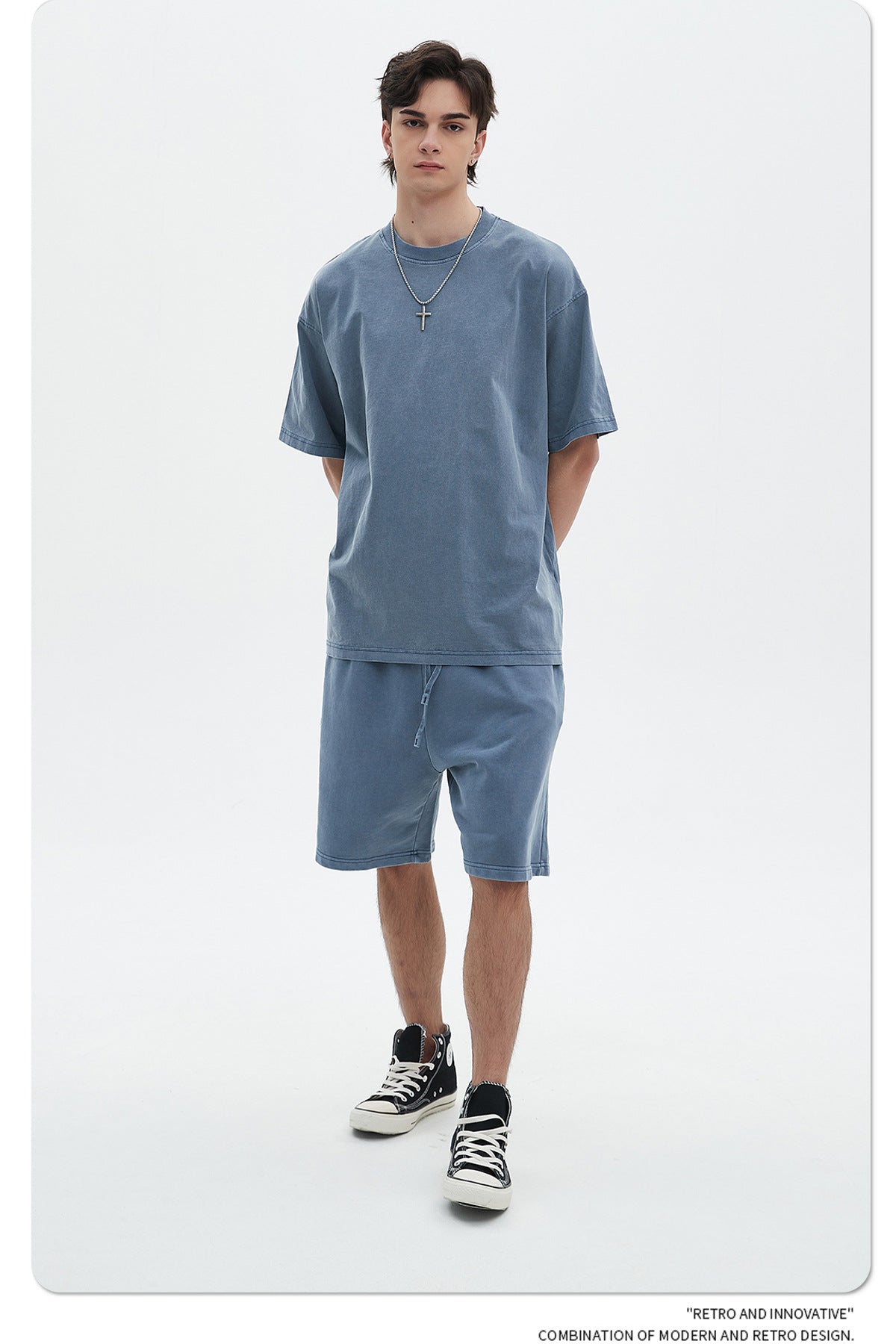 Oversize Washed Short-sleeve-T-shirt & Washed Short Sweatpants Setup