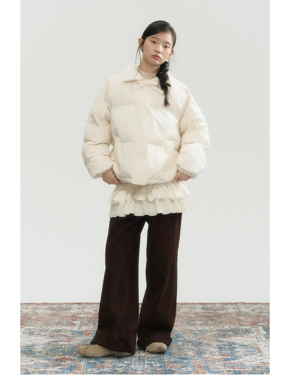 White Bowknot Puffer Jacket