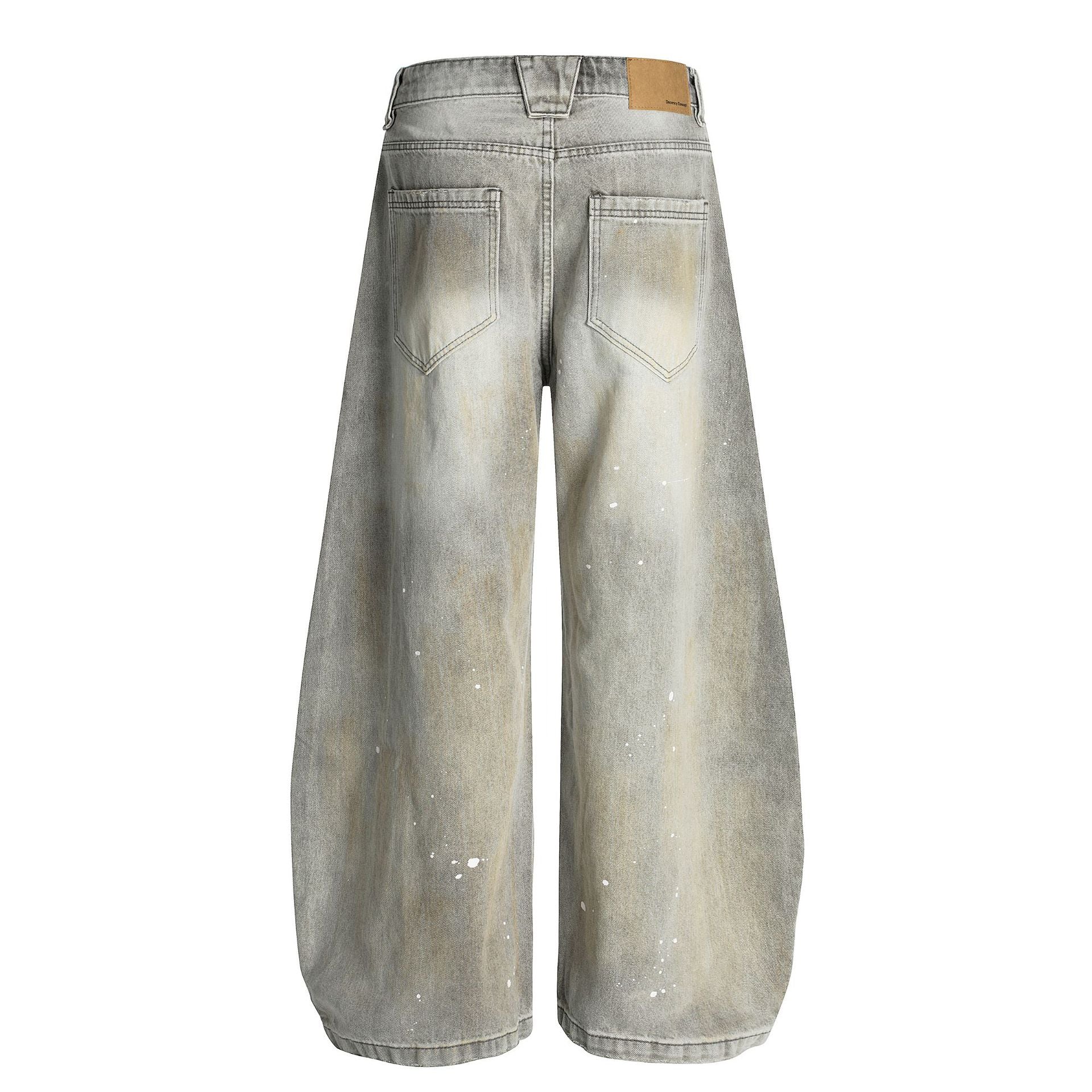 Ink Splash Damage Curved Wide Leg Denim Jeans