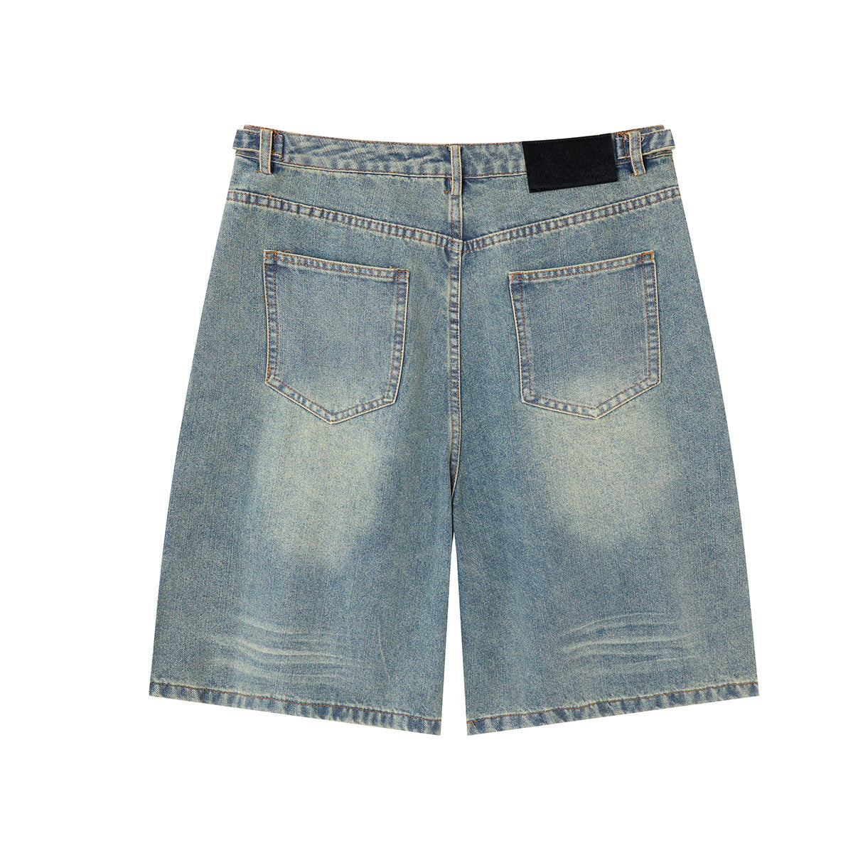 Washed Whisker Metal Buckle Denim Jort